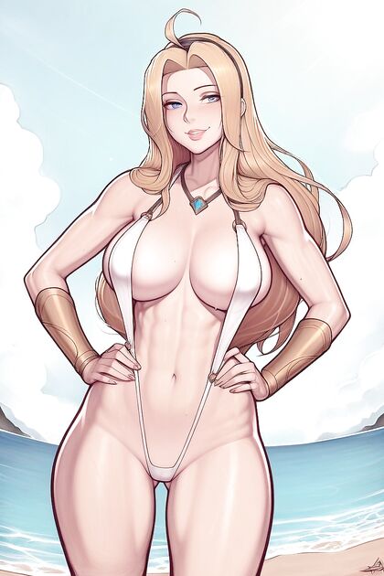 Asura's Hands-On-Hips Action Heats Up the Beach in Steaming Hentai AI Porn