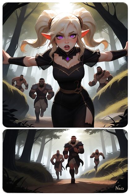 Hands Spread Wide, Running Through the Forest in Diverse Hentai AI Image
