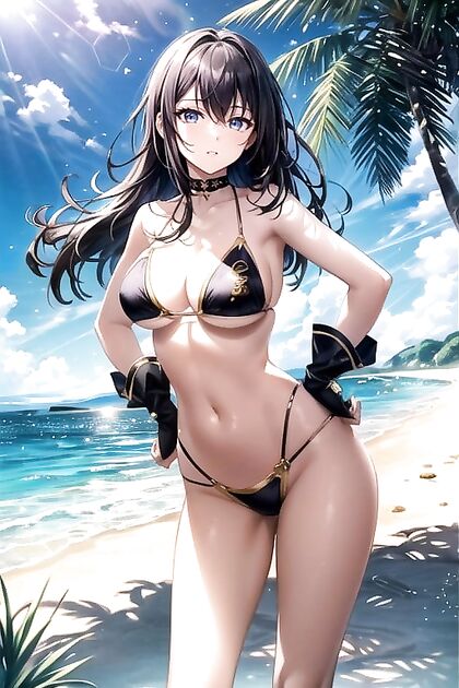 Soft Light Bikini Threesome with Busty Girl 18+s in Hentai Hentai AI Image