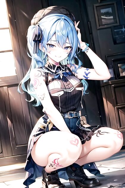 Hoshimachi Suisei Strips Down and Squats for Steamy Hentai AI Image