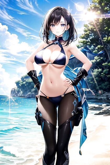 Hands On Hips Bikini SlingSHOT Beach Hentai AI Image