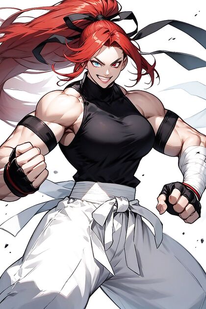 Baggy White Martial Arts Pants and Black Armbands in Steamy Hentai AI Image
