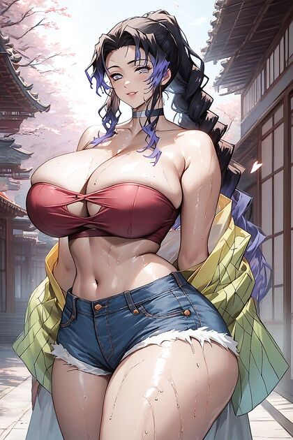 Wet Body Hentai with Round Hips and Strapless Top