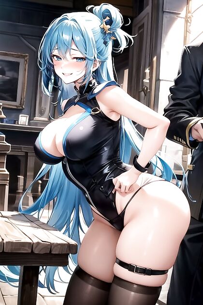 Aqua from Konosuba Bends Over Blushing for Naughty Hentai Fun