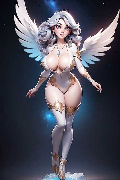 Starry Night Fantasy - Blue-Armored Warrior with White Dragon Wings in Hentai Bliss