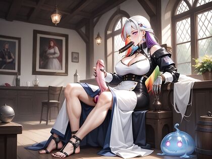 Small Breasted Cyborg Futanari Gives Intense Blowjob in Third-Person Hentai AI Image