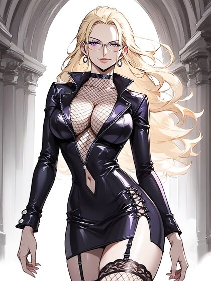 Blonde in Long Sleeves and Fishnet Thigh-Highs Teases in Hentai Hentai AI Image
