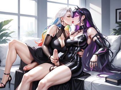 Futanari with Ball Piercings Dressed in Naughty Outfits for Steamy Hentai AI Image
