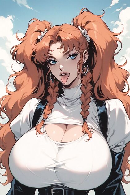 Fille Shows Off Her Tits by Lifting Them with Hands in Braids Hentai Hentai AI Image