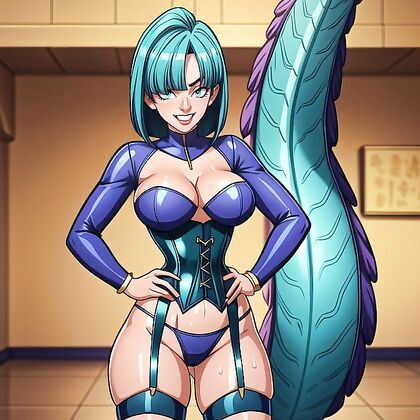 Winking Seductress in Sweat-Drenched Corset for Steamy Hentai AI Image