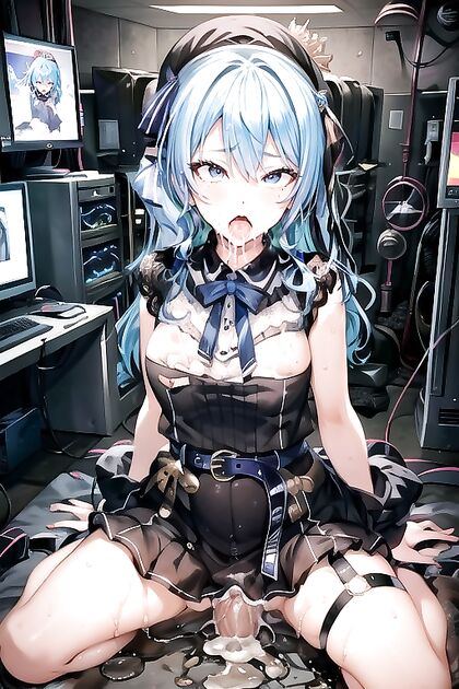 Hoshimati Suisei Slides into Ecstasy on a Sex Machine Covered in Oil