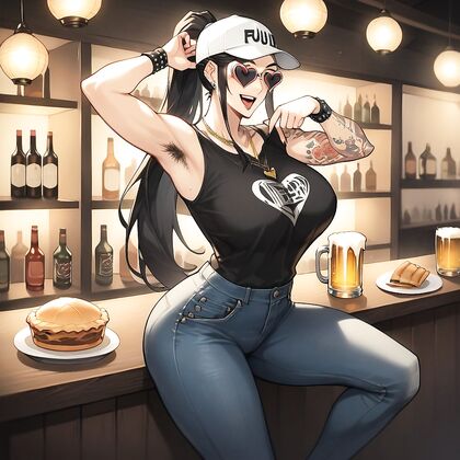 Behind the Counter - Black-Haired Beauty with Wristband in Hentai AI Image