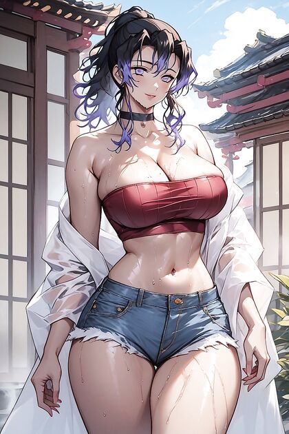 Choker and Oiled Big Breasts in Seductive Hentai AI Image