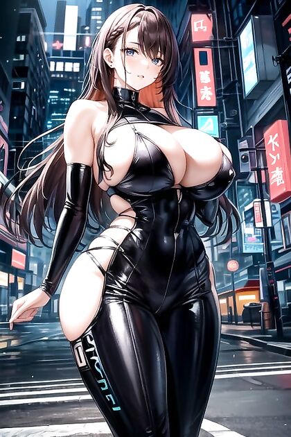 Muscular Cyberpunk Hacker in Bikini Tempts You in Steaming Hentai AI Image