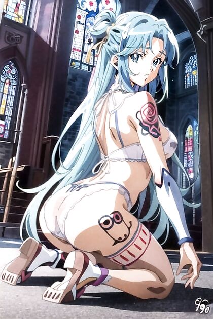 Big Assed Beauty in White Lingerie Gets Soaked in Hentai AI Image