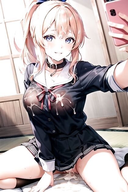Ponytailed Cutie Masturbates and Takes Selfies in Horny Hentai AI Image