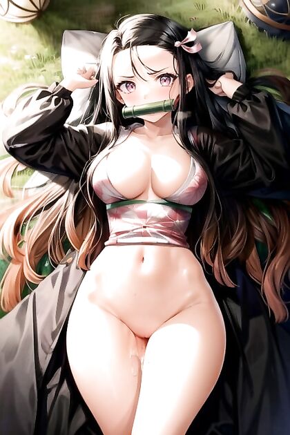 Nezuko from Demon Slayer with Small Breasts in Furious Hentai AI Image