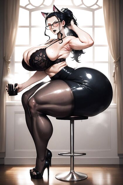 Blushing beauty with black-framed glasses enjoying double D cup delights in Hentai AI Image