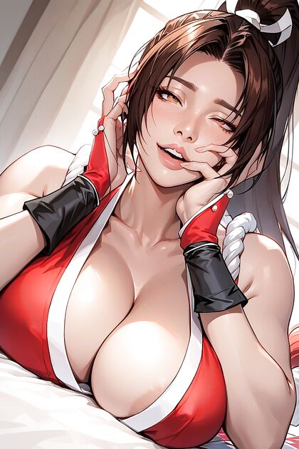 Luscious Close-Up Breasts Pressed Together While Lying on Her Stomach in Hentai AI Image