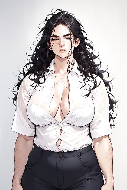 Woman with Thick Eyebrows and Hooked Nose in Busty Hentai AI Image