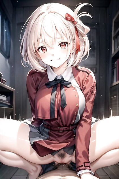 Smirking Chisato Nishikigi from Lycoris Recoil in Busty Hentai AI Image