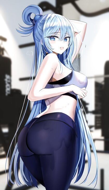 Holy Hentaided Workout! Aqua Goes Ham on Adamantine Dumbbells in Konasubafied Gymnasium
