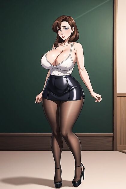 Massive Fake Breasts in Pantyhose Staring Seductively at the Camera