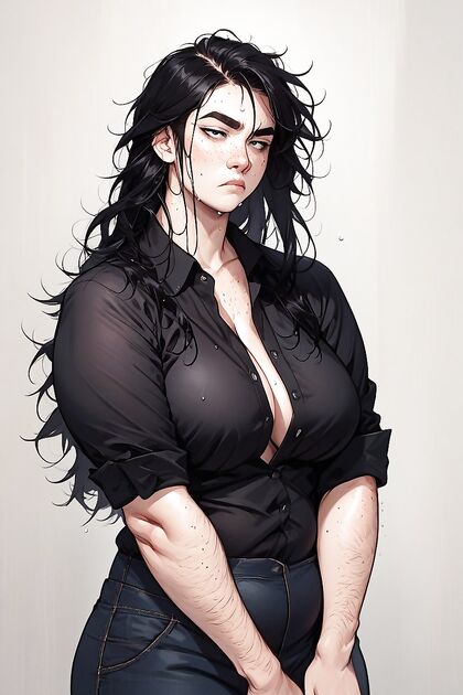Hairy-Armed Seduction - Black Shirt and Rolled-Up Sleeves Hentai AI Image