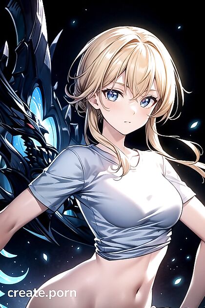 Blonde With Small Breasts Wears Oversized T-Shirt for Sexy Hentai Fun