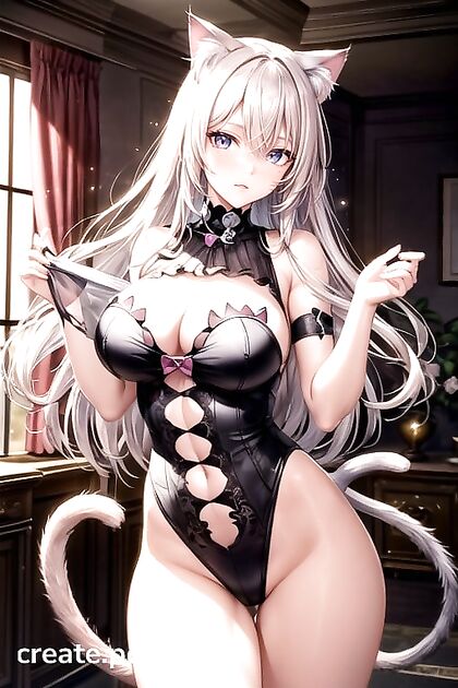Red-Eyed Cat Girl 18+ with Long Tail Takes on Intense Hentai Adventures