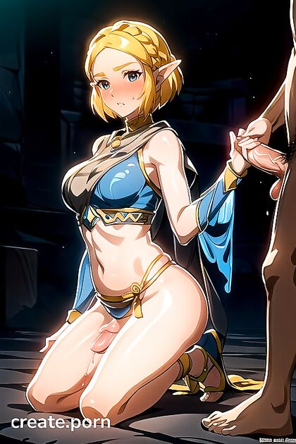 Zelda from The Legend of Zelda Gives a Seductive Handjob in Erotic Hentai AI Image