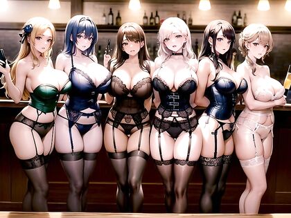 Five Girl 18+s in Nylnon Stockings and Garter Belts at the Bar - A Masterpiece ofWarm Erotic Anime