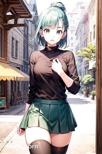 Bulma from Dragon Ball Z Wears-Thigh-High-Socks for Steamy Skirt Hentai AI Image