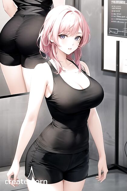 voluptuous Beauty in Black Shorts Shows Off Her Assets in Seductive Hentai AI Image