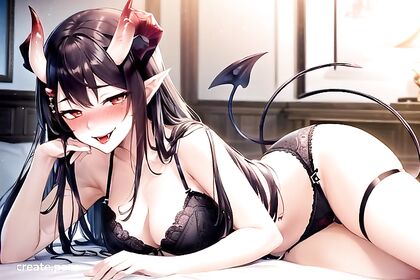 Mischievous Succubus Smiles and Blushes in Seductive Lingerie for Naughty Hentai Fun