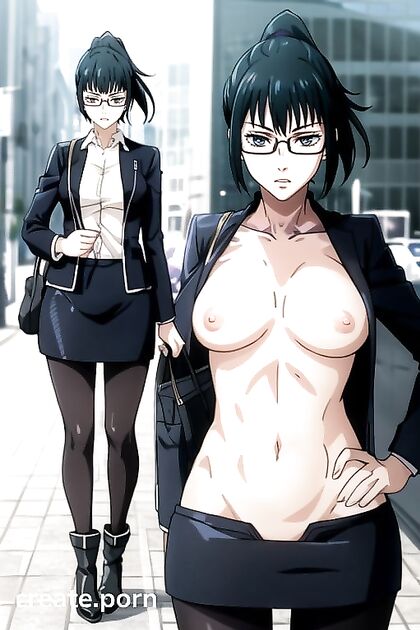 Maki Zenin's Office Shirt Flies Up for Naughty Hentai AI Image