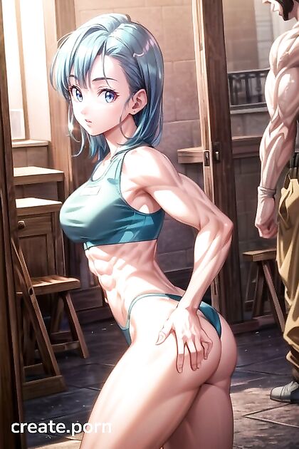 Ultra-Detailed Bulma from Dragon Ball Z in Intense Muscular Hentai AI Image