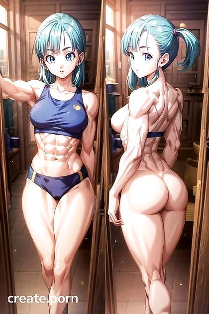 Bulma from Dragon Ball Z Gets naughty in Rear View Split Screen Hentai AI Image