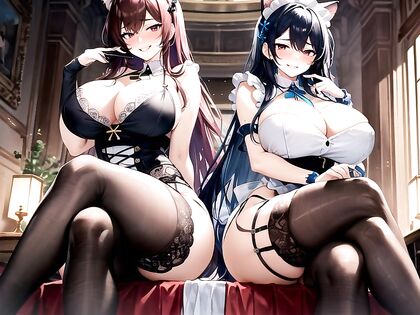 Gigantic Breasts and Nylon Stockings in Seductive Sitting Hentai AI Image