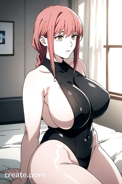 Makima from Chainsaw Man Seduces in Leotard with Massive Breasts Hentai AI Image