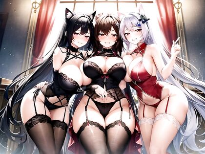 Huge-Assed Beauty with Absurdly Long Hair in Garter Belt Hentai AI Image