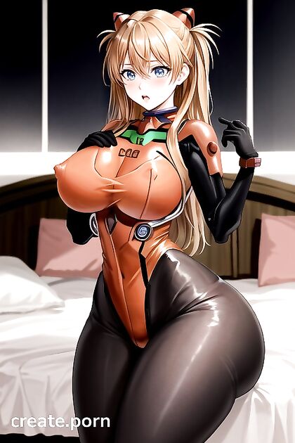 Asuka from Evangelion Experiences Explosive Breast Expansion in Steaming Hentai AI Image