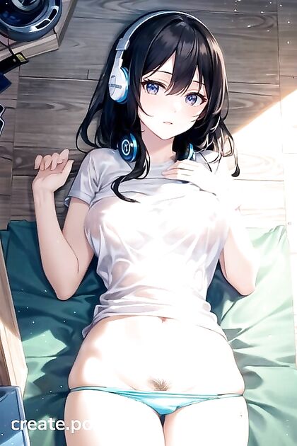 Wet T-Shirt seduction as panties slide off in steaming Hentai AI Image