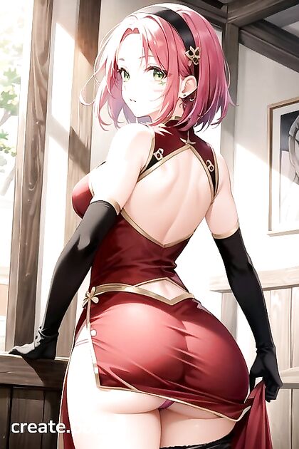 Rear View Seduction - Sakura's Visible Panty Line in Naruto hentai