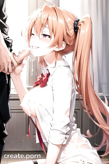 Blushing Mischievously in Stockings for a naughty Hentai Cumshot Fantasy
