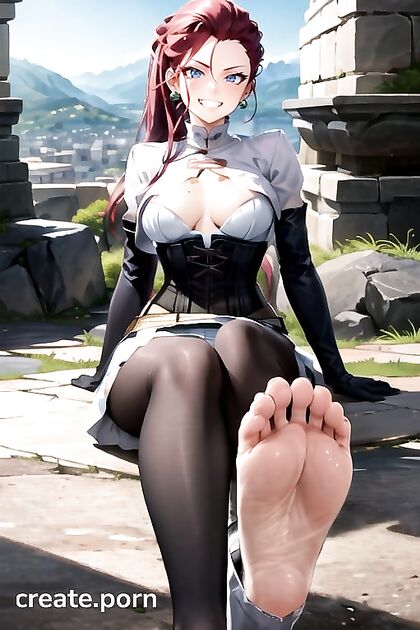 Feet Worship - Mocking Mistress Presents Her Soles in Seductive Hentai AI Image