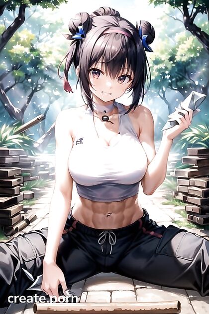 Holding Kunai - Erotic Weapon Play in 20s Hentai AI Image