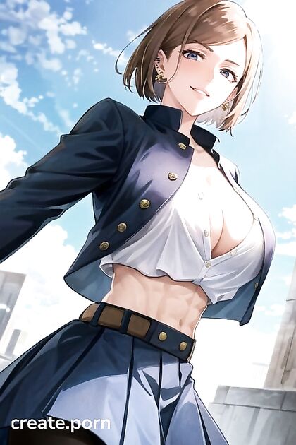 Mischievously Unbuttoning with a Blush and Sparkling Earrings in Sexy Hentai AI Image