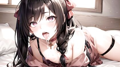 Skinny Girl 18+ Wearing a Choker Gets Bangs in Horny Hentai AI Image