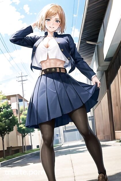 Right Leg Raised Full Body Pose Staring at You in Steamy Hentai AI Image
